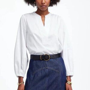 Madewell V-Neck Stretch Cotton Sateen Long Sleeve Top White Size L NWT